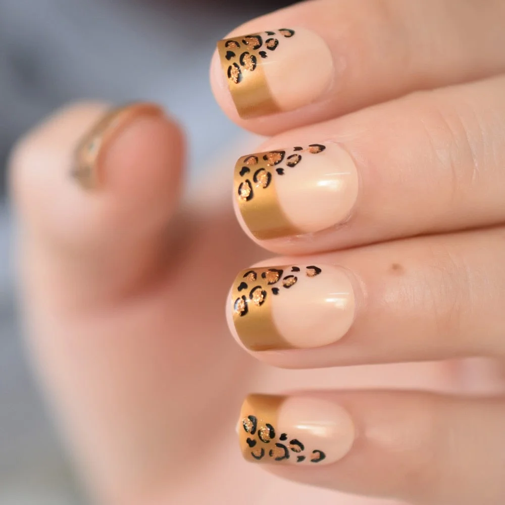 Natural Nude Color Press On Nails Marble White Artificial False Nails Square Short Glossy Pattern Tips with Glue Sticker 113-Nail Inspo