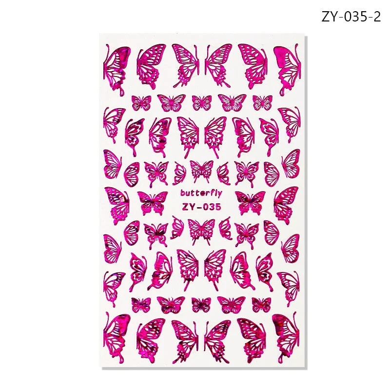 NEW Holographic 3D Laser Butterfly Nail Art Stickers Gold Silver Nail Adhesive Sliders Decals Laser Sticker Decor DIY Manicure-Nail Inspo