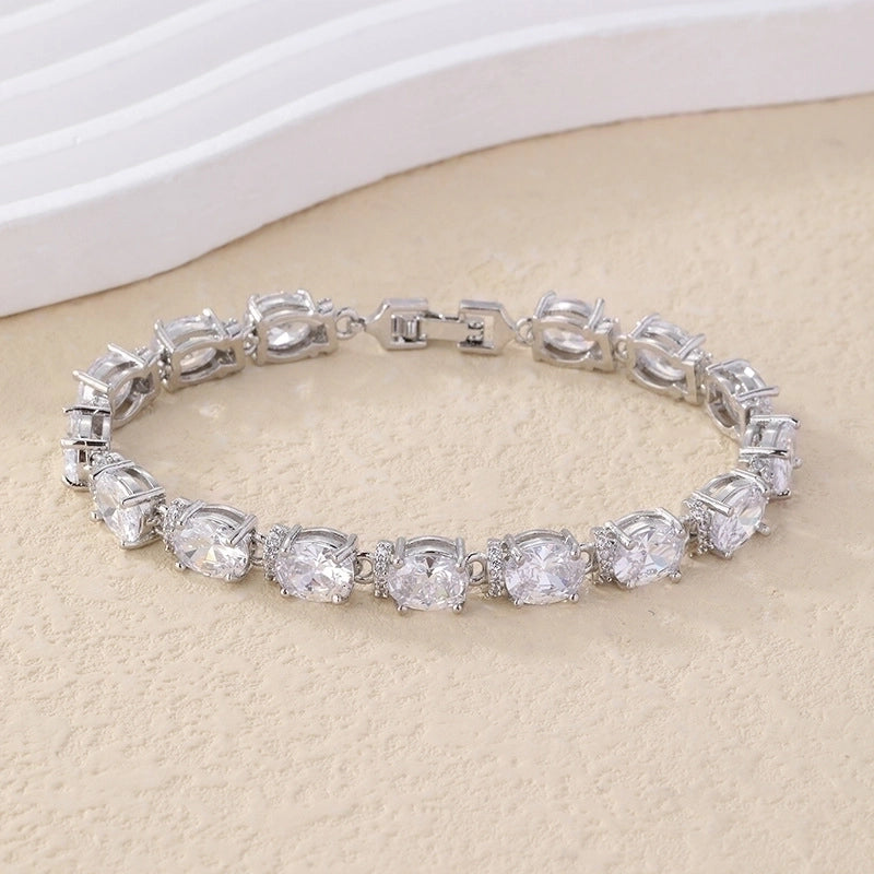 Copper Rhodium Plated Lady Minimalist Inlay Geometric Zircon Bracelets