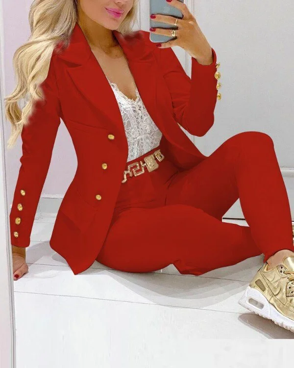 CM.YAYA Elegant Paisley Plaid Women's Set Long Sleeve Blazer Pants Suit Office Lady Tracksuit Two Piece Set Fitness Outfits