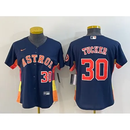 Women's Houston Astros #30 Kyle Tucker Navy With Patch Cool Base Stitched Baseball Jersey(Run Small) 71RF