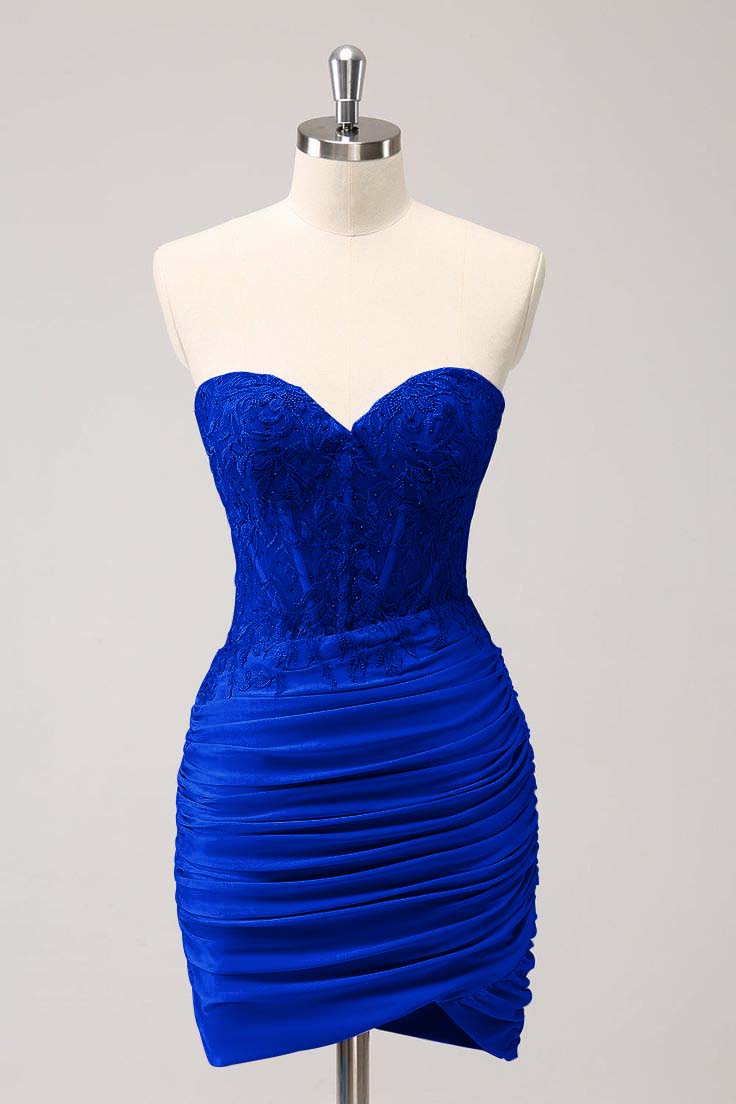 Sweetheart Pleated Embroidery Mini Homecoming Dress