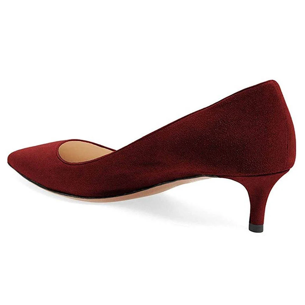 YDN Maroon Vegan Suede Pointed Toe Shoes Classic Low Heel Pumps