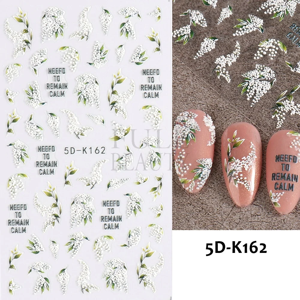 Churchf Nail Stickers Flowers Geometric Lines Decor Acrylic Embossed Sliders Gold Frame Nail Decals Cherry Blossom Manicure GLJI-5D05-Nail Inspo