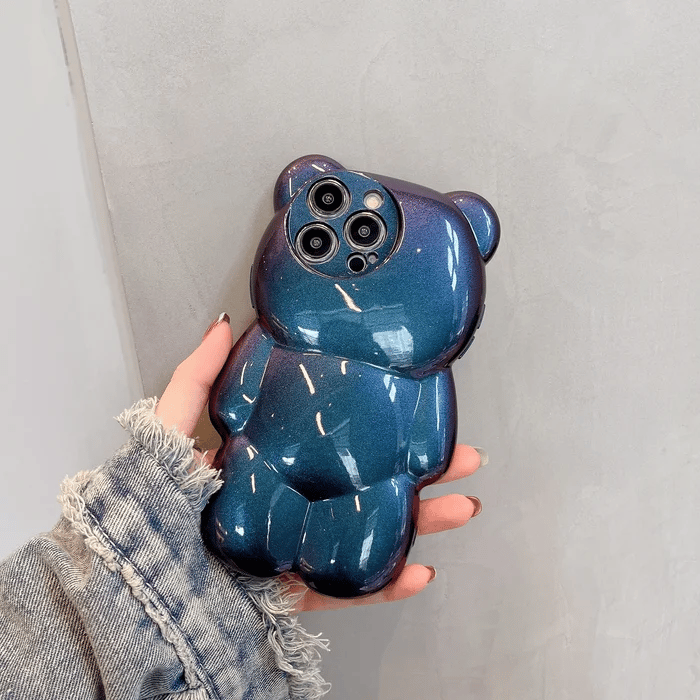 Cute 3D Glitter Shockproof Bear & Solid Color Case for iPhone