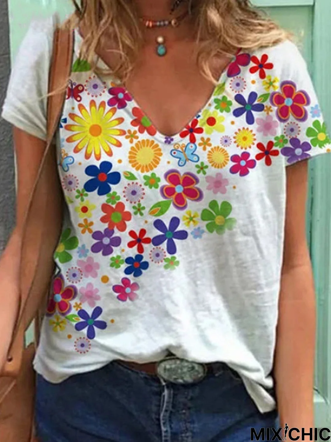 Short Sleeve Casual Butterfly Printed T-shirt