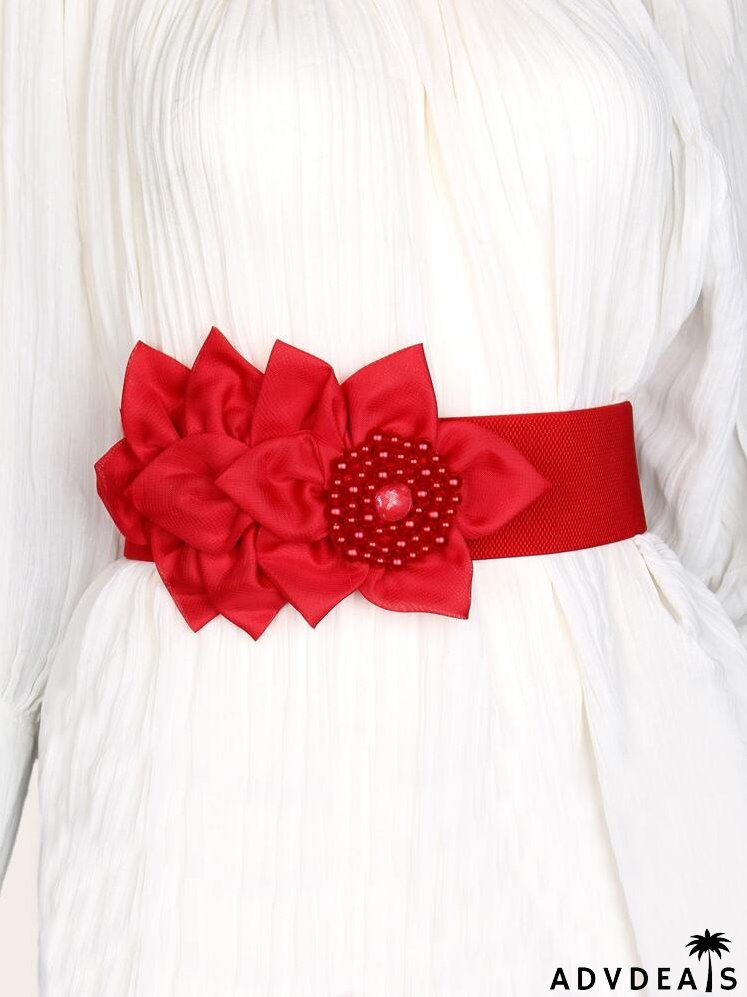 Faux Pearl & Flower Decor Belt