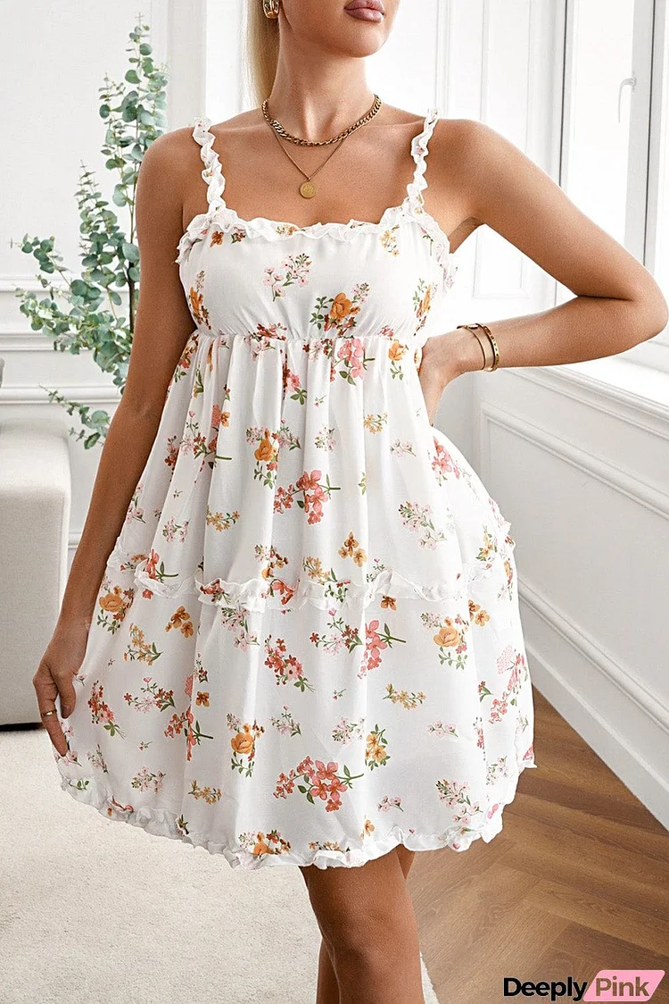 Sleeveless Ruffle Backless Knot Floral Dress