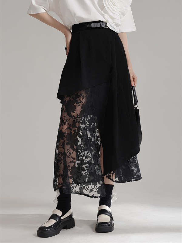 Irregular Patchwork Mesh High Waist Half Skirt