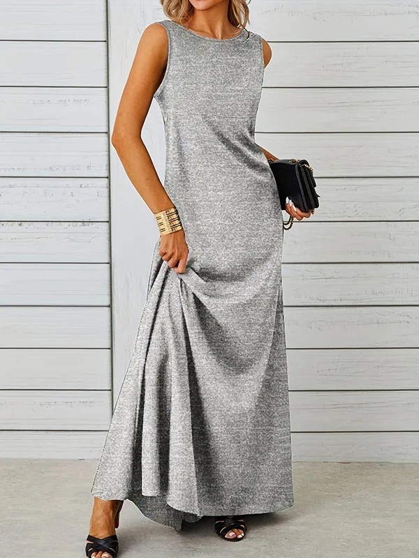 Solid Color A-Line Loose Round-Neck Maxi Dresses