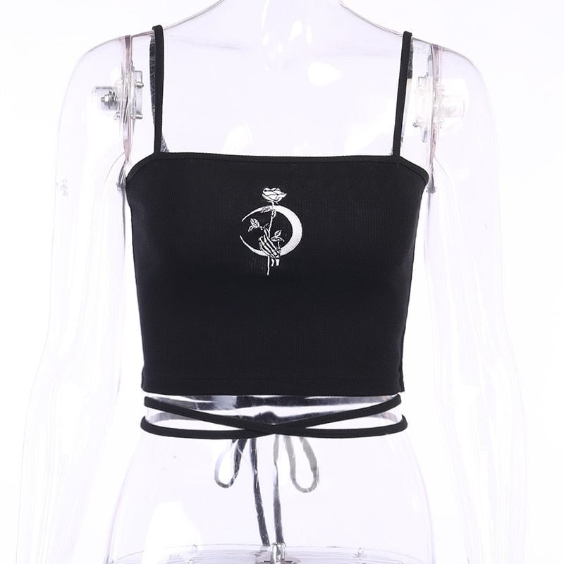 Gothic Women's Print Suspender Sleeveless Square Neck Slim Crop Top Sexy Halter Bottoming Shirt 2020 Girls Party Wear