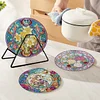 4PCS Diamond Painted Wooden Flower Placemats Insulated Dish Mats Comes with Mats