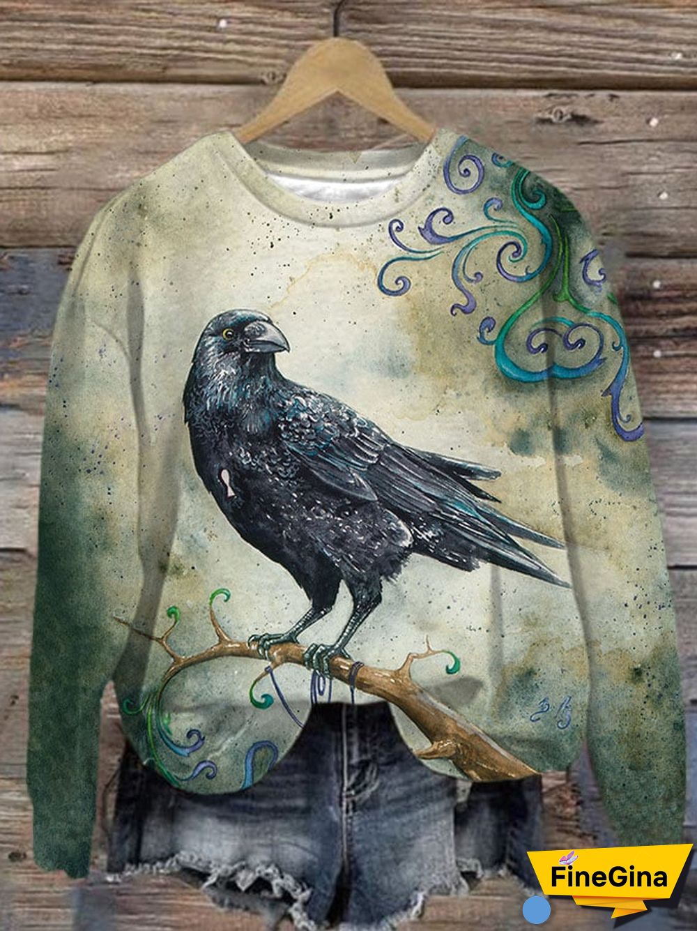 Women's Halloween Raven Pattern Art Print Casual Sweatshirt