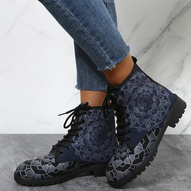 Qengg Women's Shoes Women's Winter 2021 Boots Shoes Women's Tooling Boots Skull and Flower Print High-top Boots 2022