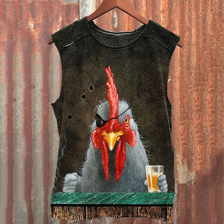 Comstylish Unisex Vintage Farm Chicken Rooster Art Print Tank Top