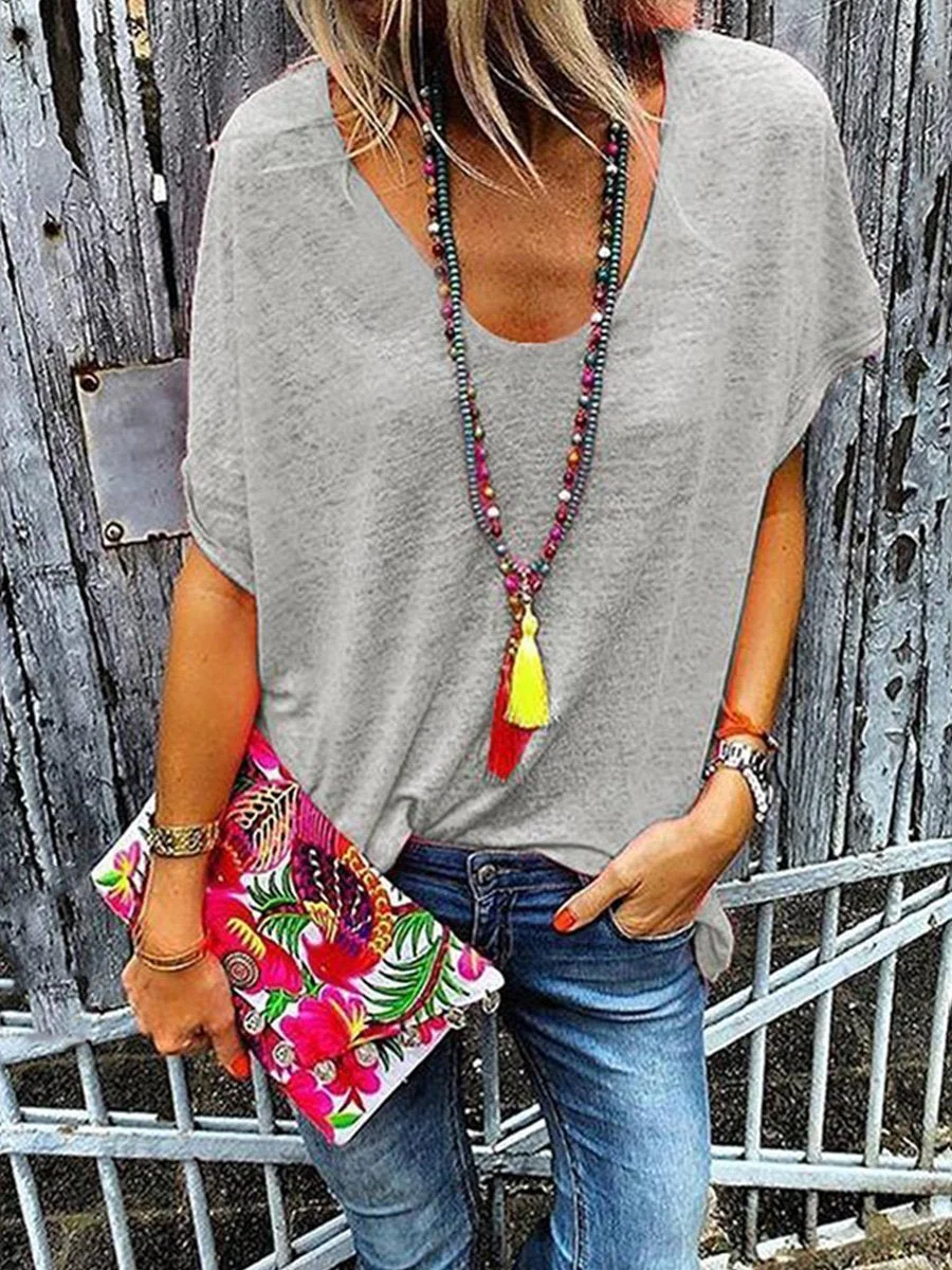 Candy Colors V neck Short Sleeve T-shirt