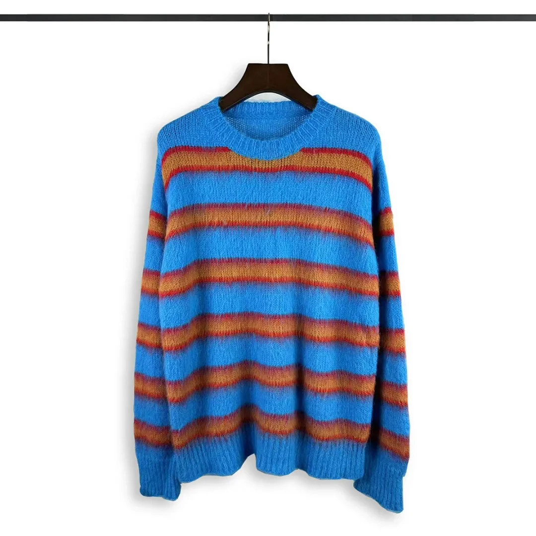 Abebey-High Street Color Match Striped Autumn and Winter Woolen Sweater for Men and Women Patchwork Baggy Crew Neck Knitted Sweater
