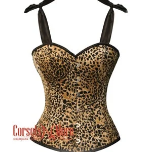 pornhint Pornhint Animal Print Costume Satin Overbust Corset with Shoulder Straps Halloween Corset