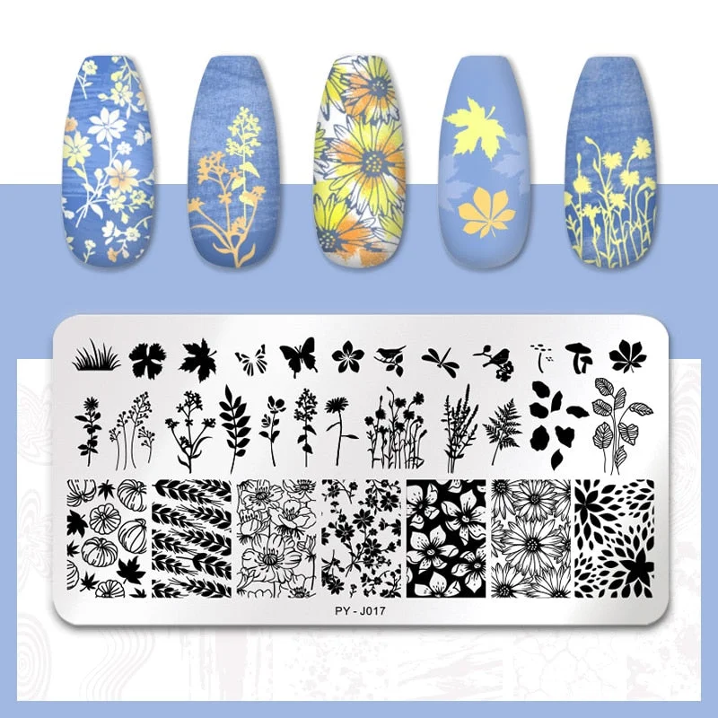 PICT YOU Flower Nail Stamping Plates Line Pictures Nail Art Plate Stamp Template Marble Leaves Image Printing Plates Nail Tools-Nail Inspo