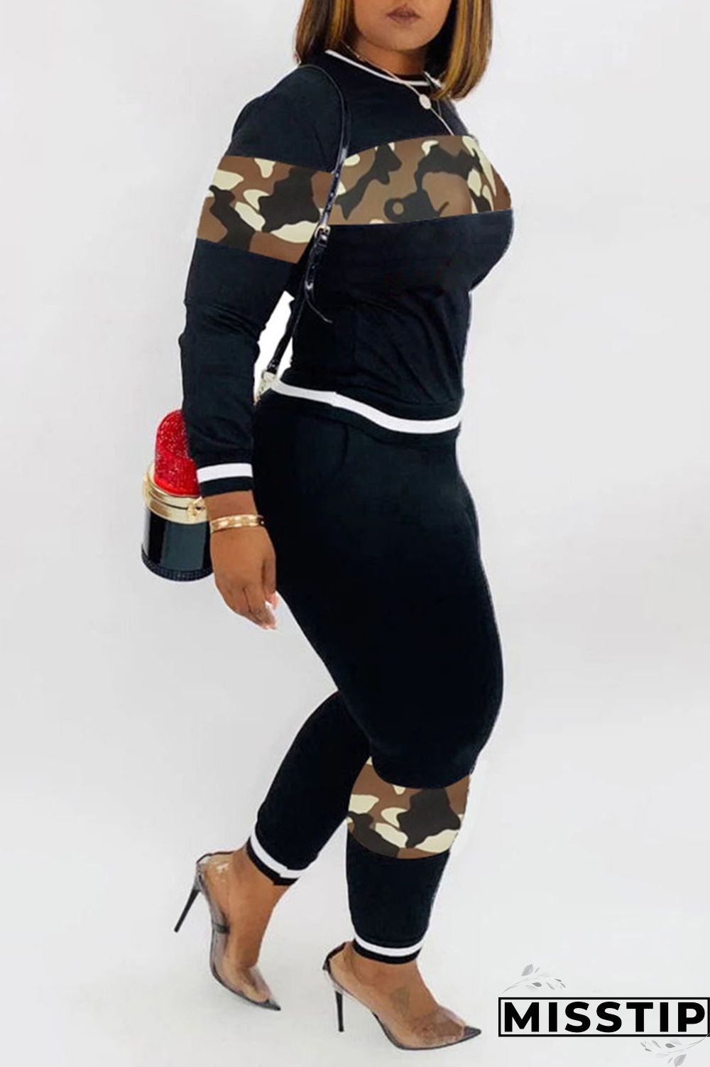 Blue Casual Print Patchwork O Neck Long Sleeve Two Pieces