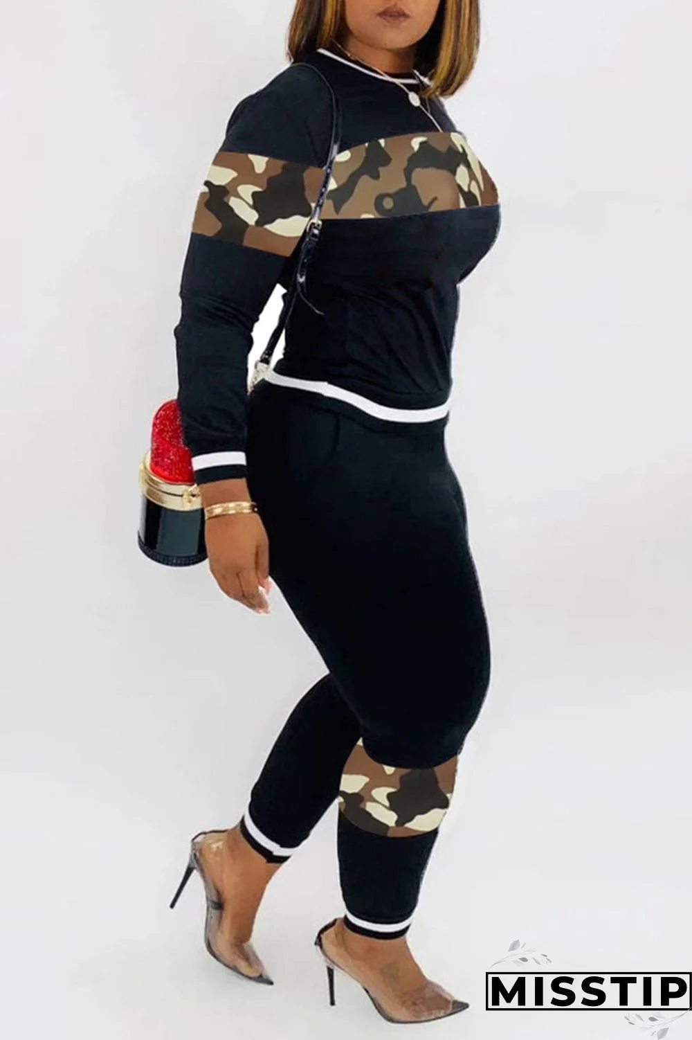 Blue Casual Print Patchwork O Neck Long Sleeve Two Pieces