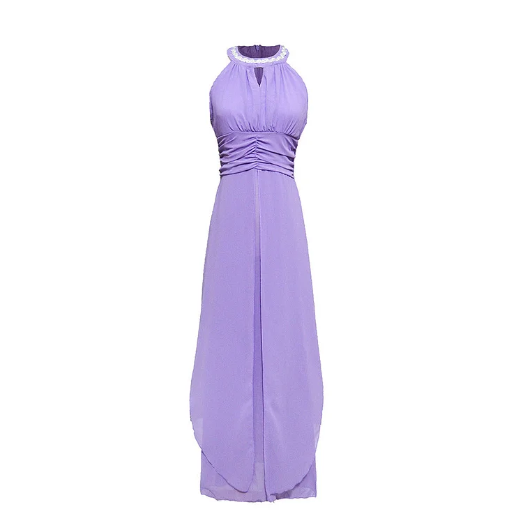 Prom Dresses Halter Beaded Swing Strapless Sexy Dress Chiffon Formal Dress