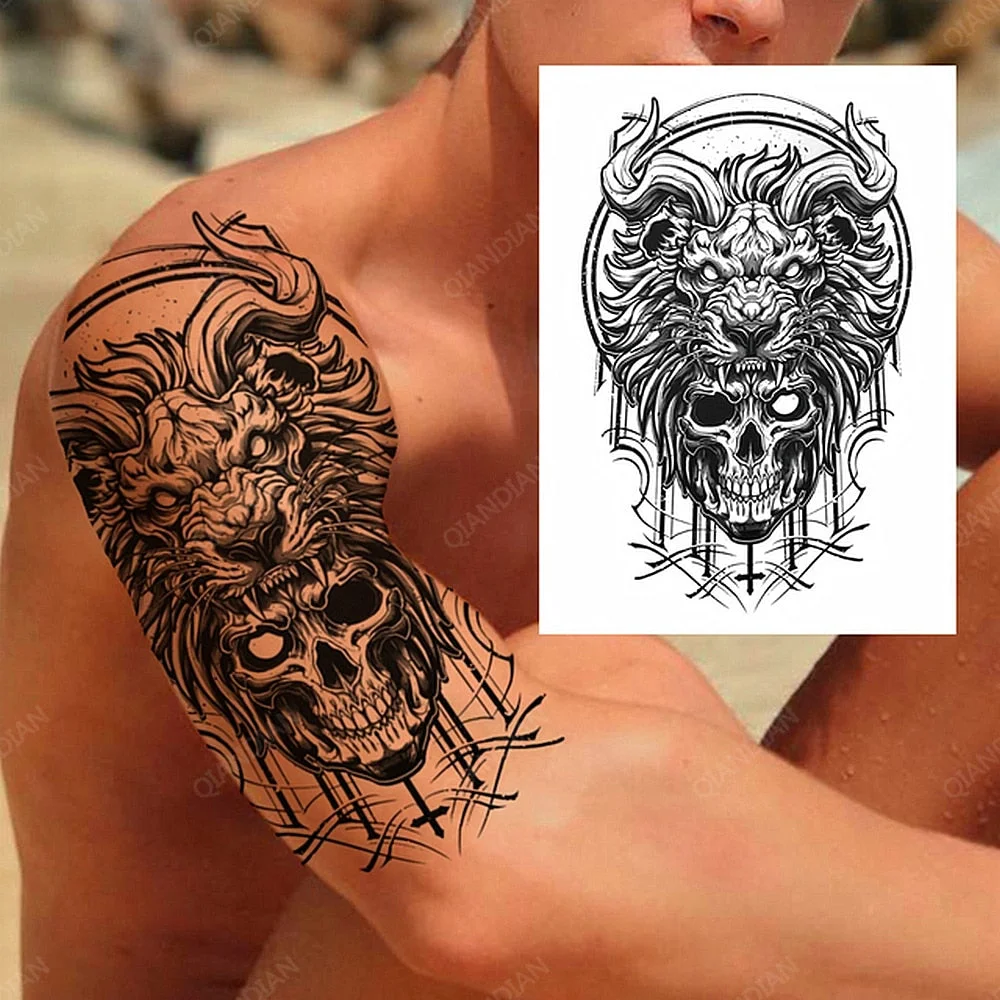 100 Piece Wholesales Waterproof Temporary Tattoo Sticker Tiger Skull Dragon Snake Flower Body Arm Mandala Cool Sleeve Man Women