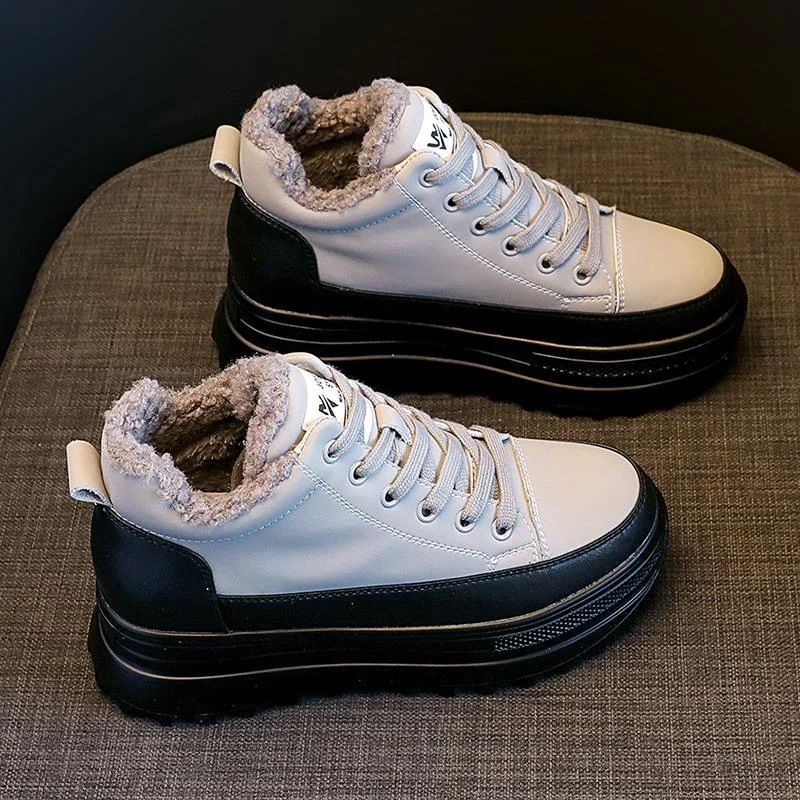 Fujin 7cm Super High Platform Wedge Sneakers Chunky Shoes Platform for Women Genuine Leather Women Casual Shoes Winter Fur Flats