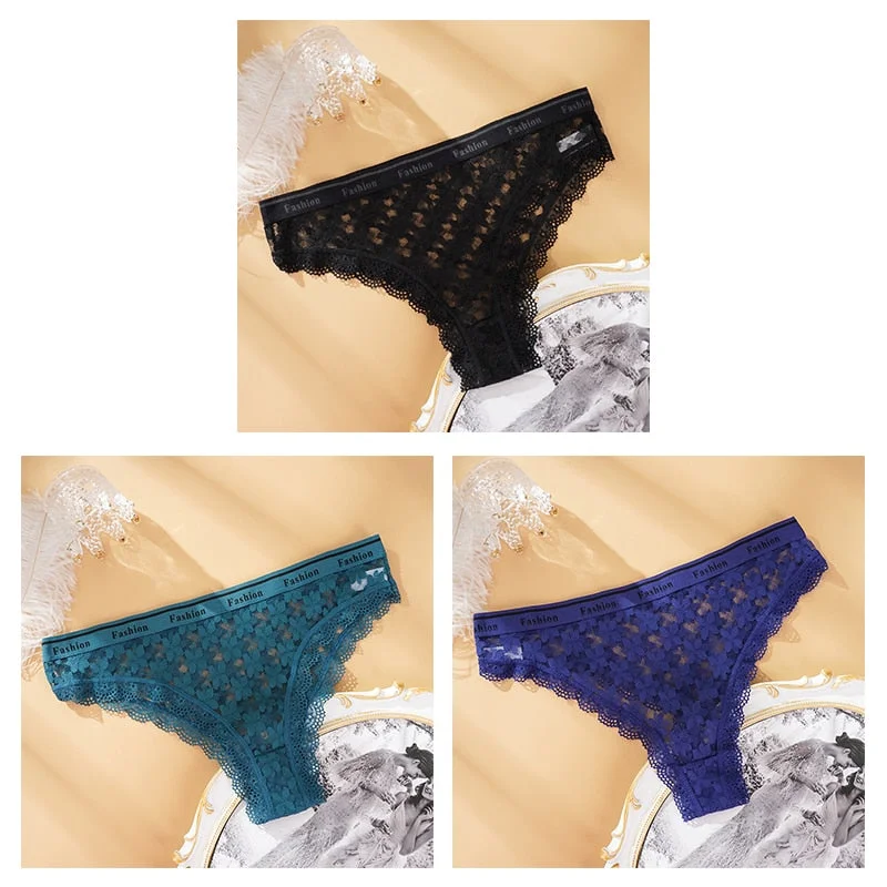 Fashion Lace Hollow Briefs Comfortable And Soft Panties Women's Sexy Close-Fitting Panties Low Rise 3PCS Underwear Lingerie