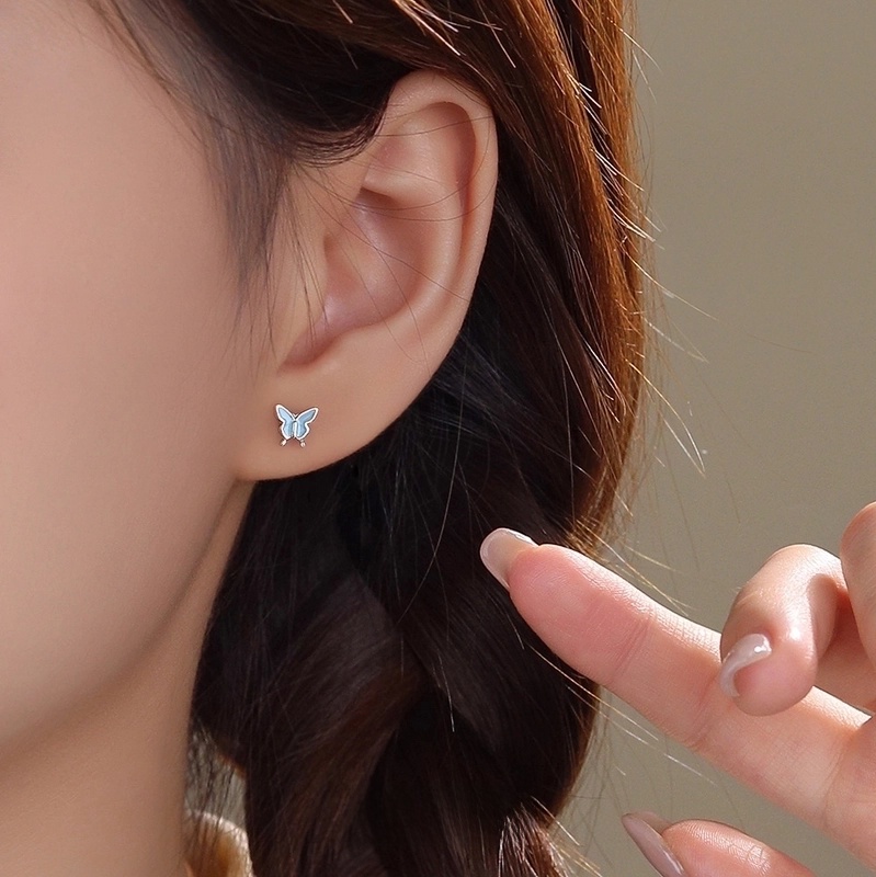 1 Pair 925 Sterling Silver Butterfly Ear Studs