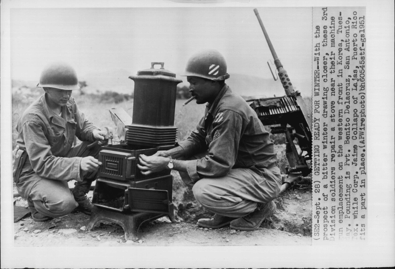 Getting Ready for Winter Service the Stove and 50 Caliber Gun Korea Press Photo Poster painting