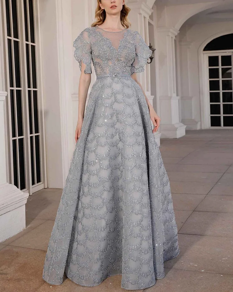 Elegant Petal Embroidered Dress Gown