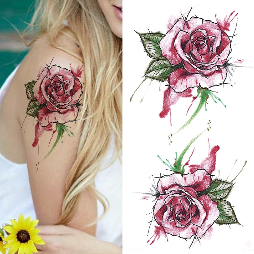 Lily Chains Flower Temporary Tattoo For Women Girls Rose Snake Lotus Tattoos Sticker Black Butterfly Fake Body Art Tatoos Back