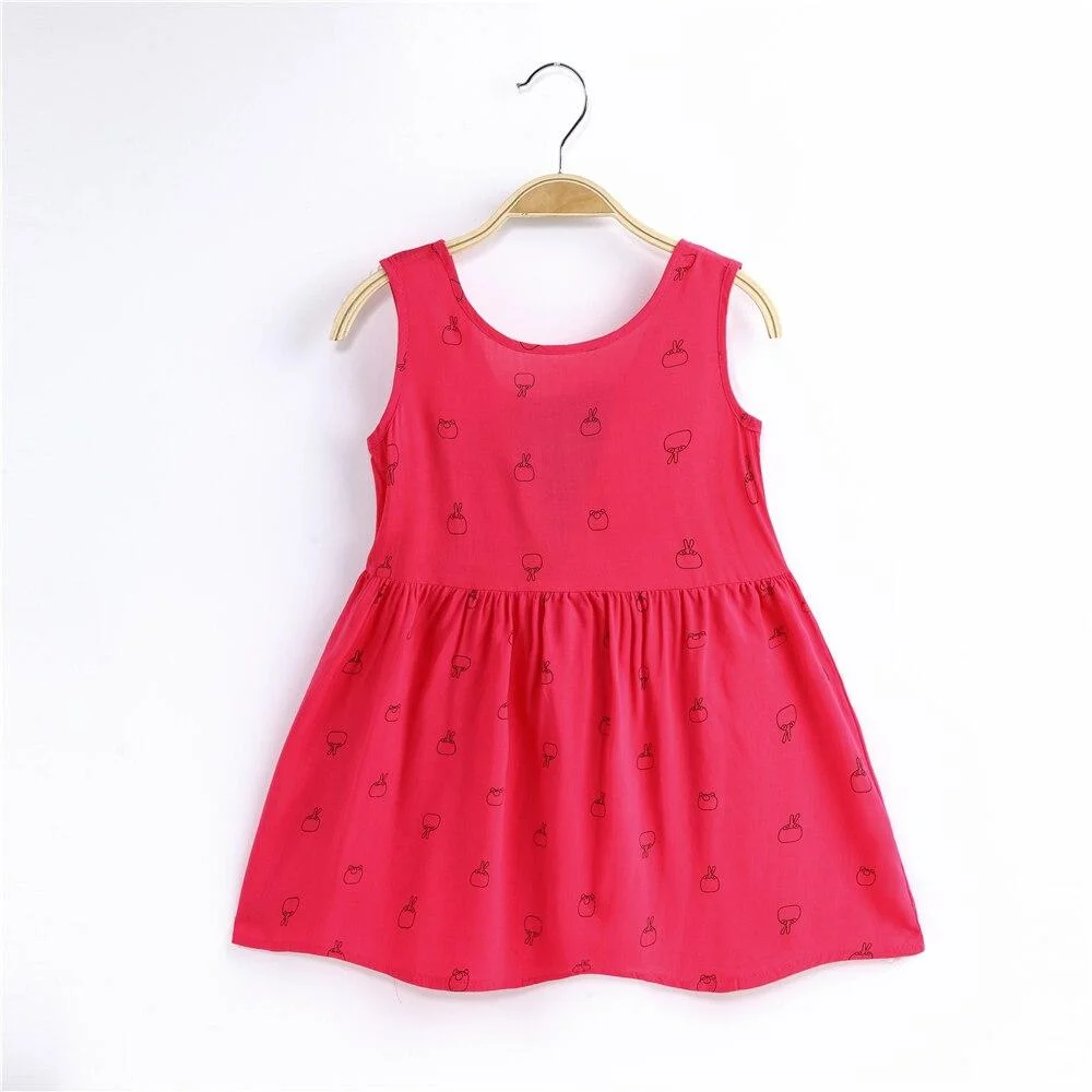Kids Dress Summer Girl Flower Print Bowknot Back Straps Princess Dress Children Sleeveless Cotton Dresses Baby Girls Clothes