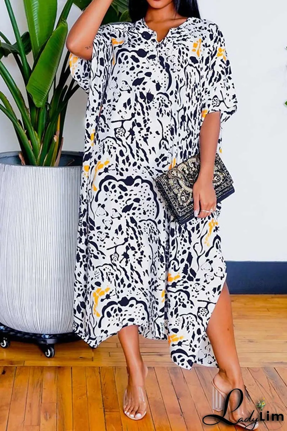 Blue Casual Print Patchwork Dresses