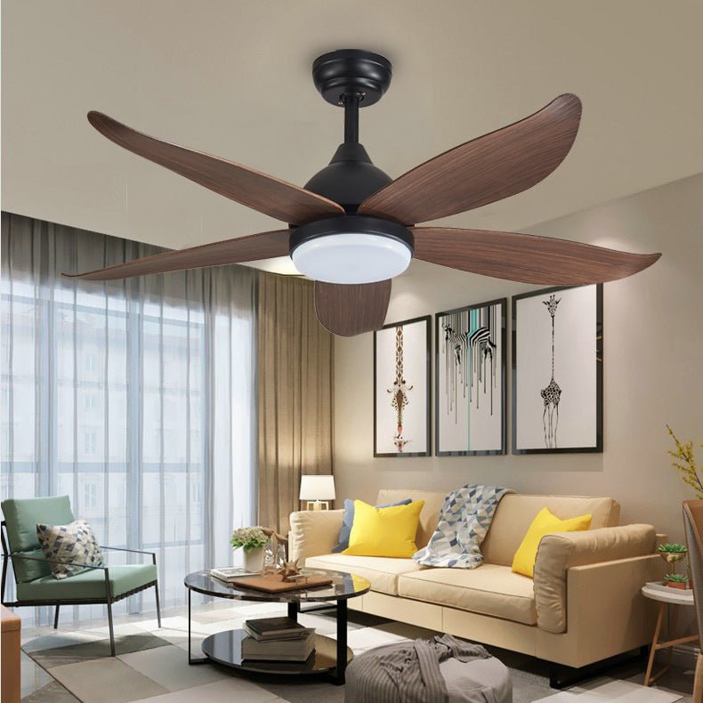42" 5-Blade Black Wooden LED Ceiling Fan With Remote Control