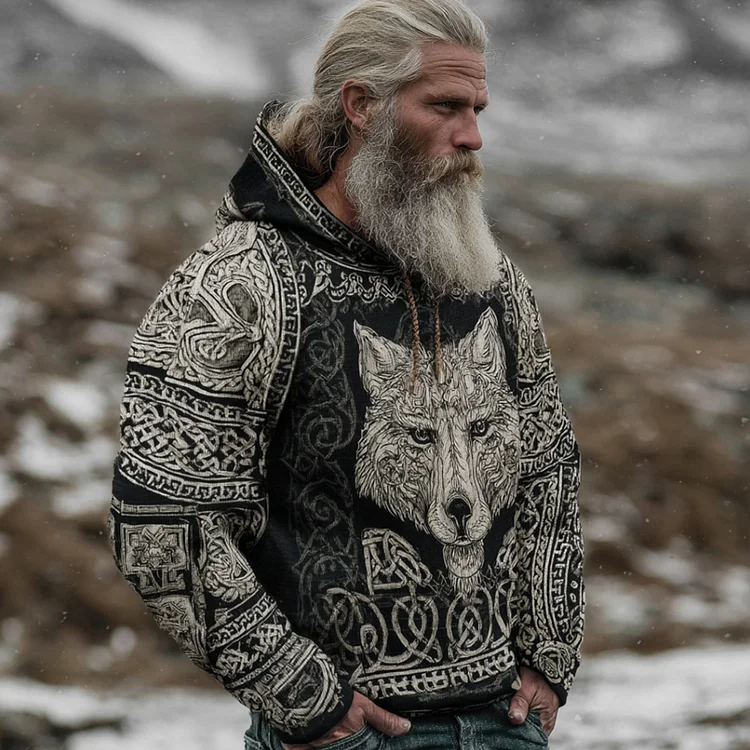 Vintage Viking Wolf Head And Celtic Knot Hoodie Sweater