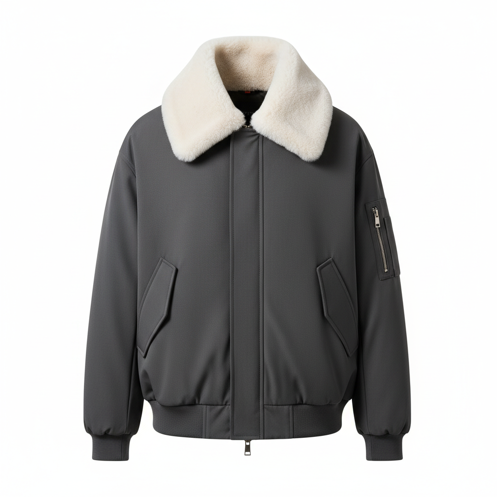 thesupersurf Warm Grey Bomber Jacket with Faux Fur Collar 