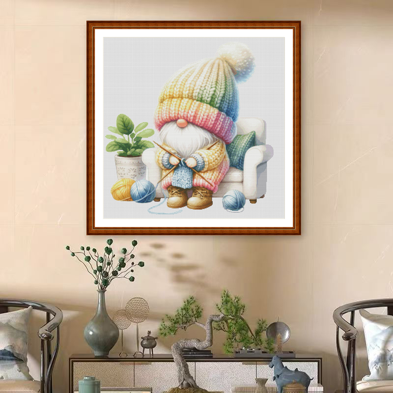 1set DIY Printed Cross Stitch Kit, 【ZZ5172- Knitting dwarf】embroidery kit Painting Fairy Cross Stitch