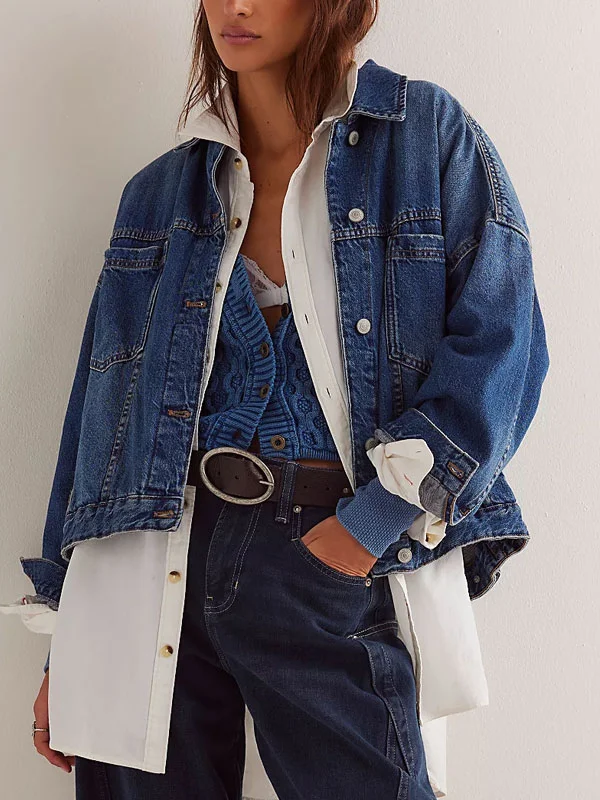 Pleated Simple Classic Women S Denim Jacket