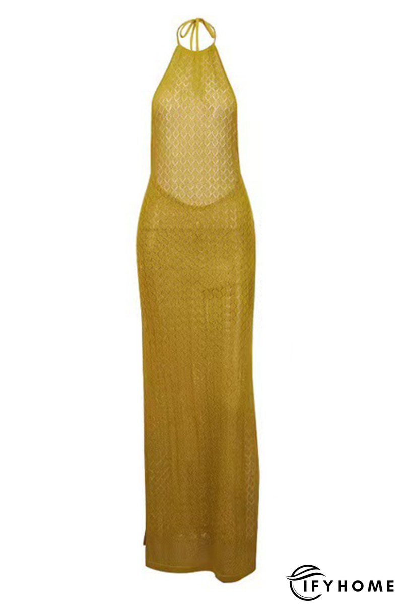 Sexy Solid Color Lace Up Backless Slit Halter Beach Dresses(3 Colors) | IFYHOME