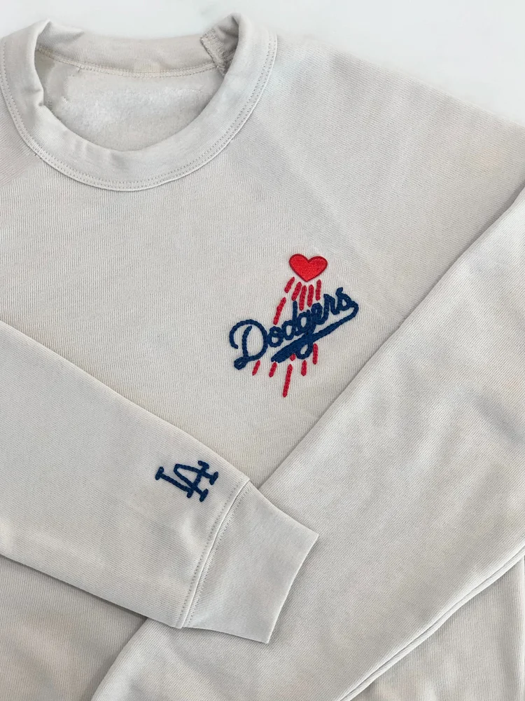 Dodgers Embroidered Raglan Crewneck Sweatshirt Unisex clothing - Unisex Los  Angeles LA Dodgers Baseball Chain Stitched Sleeve Embroidery