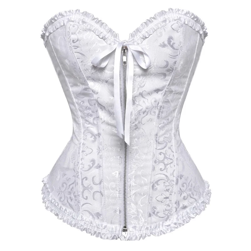 Sapubonva corsets and bustiers tops sexy women green white black white brocade corset zip vintage style corselet overbust ladies