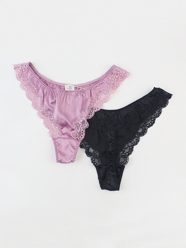 G-String Silk Panties Sexy Lace Collection 2-Pack