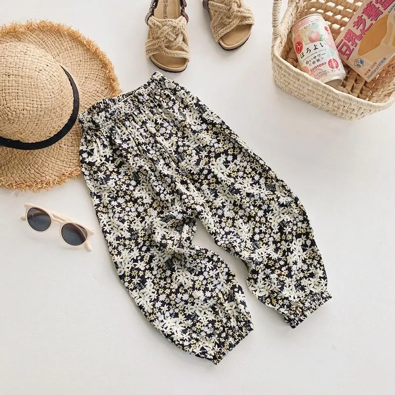 2-8T  Flower Print Pant For Girls Toddler Kid baby Clothes Spring Summer Loose Floral Elegant Cute Sweet Cotton Beach Trousers