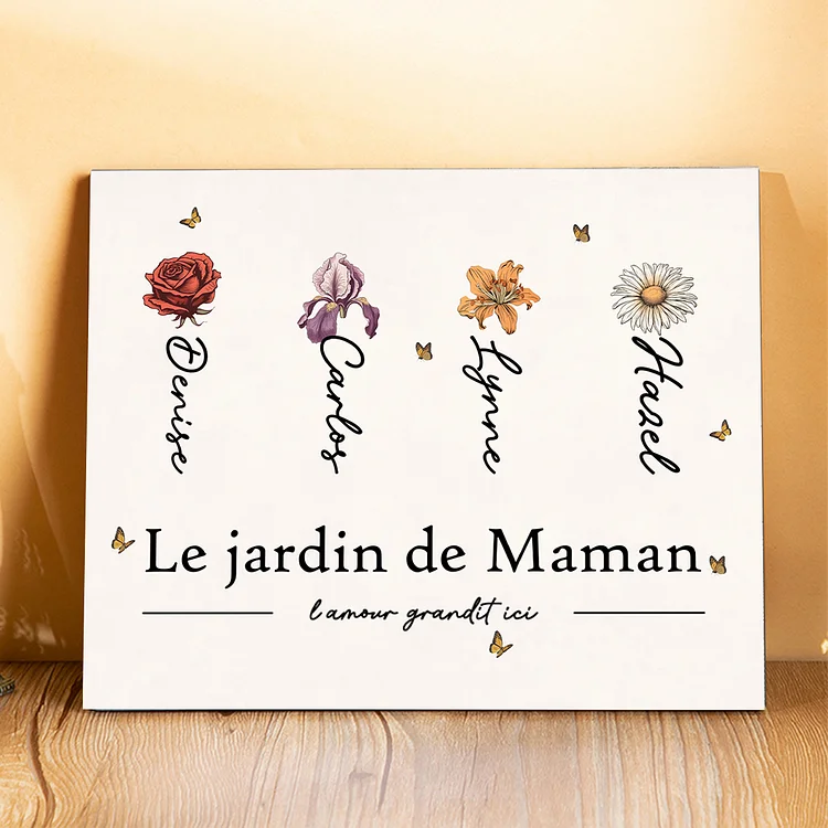 Cadre en Bois Jardin de Maman 1-12 Prénoms et 1 Texte Personnalisés avec Fleur de Naissance Cadeau pour Famille Jessemade FR