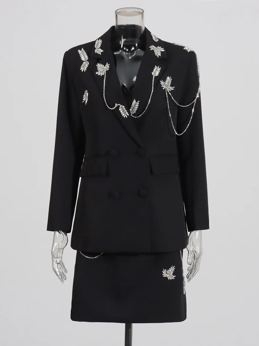 Sdrawing Sdrawing Temperament Famous Woman 2025 Autumn New Fashion Niche Splicing Diamond Senior Sexy Suit Suit Suit