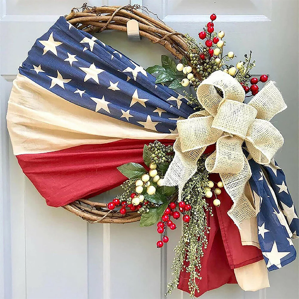 American Independence Day Rattan Simulation Wreath Ornament Door Hanging