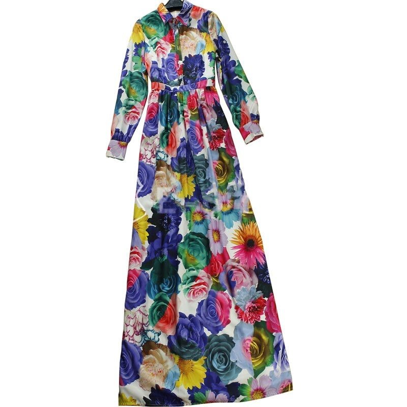 Women Long Maxi Dresses Bohemia O-neck Three Quarter Sleeve Floral Print Ethnic Summer Beach Female Stylish Style Dress#J30