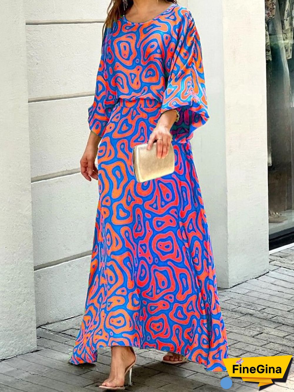 Ladies Spring Fashion Two Piece Sets Retro Long Sleeve O Neck Top + High Waist Long Skirt Suit Feminine Loose Printed Skirt Suit